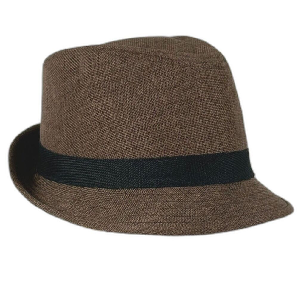 Unbranded Brown 100% Linen Fedora Trilby Hat Size 59CM Structured Classic